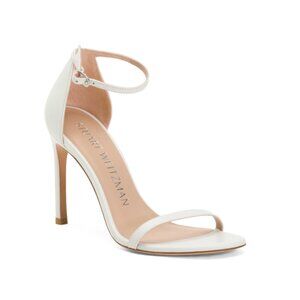 STUART WEITZMAN White Made In Spain Wide Leather Nudistsong Heeled Sandals